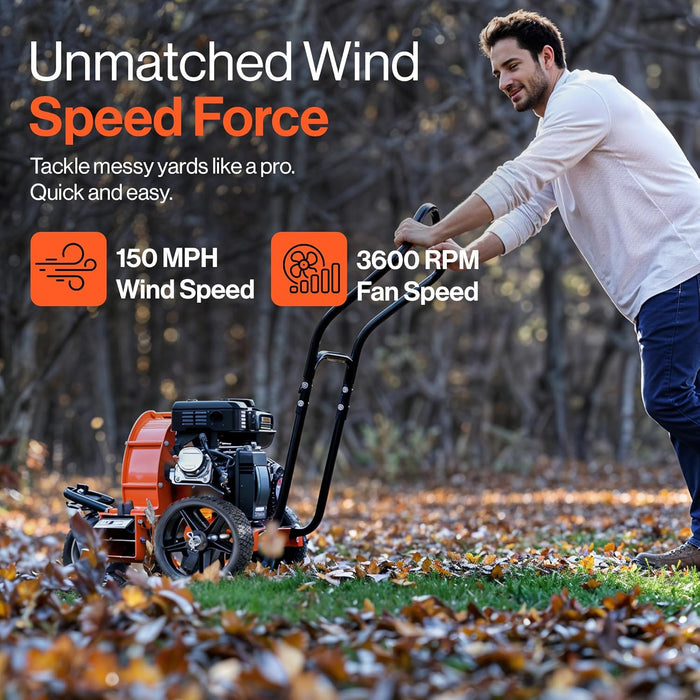 SuperHandy Walk Behind Leaf Blower – 7HP 209cc, 4-Stroke, Manual-Propelled, 150 MPH Wind Speed, 1270 CFM Airflow