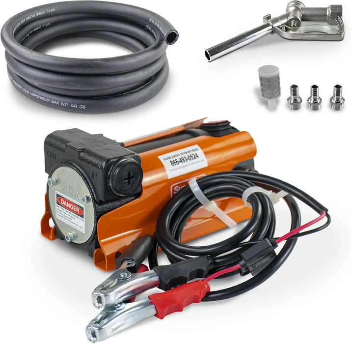 SuperHandy Diesel Transfer Pump Kit 10GPM/40LPM Heavy Duty Portable Electric DC 12V Alligator Clamps Includes: Aluminum Manual Nozzle, Delivery & Suction Hose w/Filter (NOT for Gasoline)