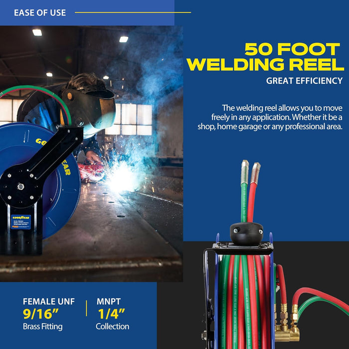 GOODYEAR Spring Driven Steel Retractable Hose Reel (1/4 in. x 50 ft. - Welding Reel)