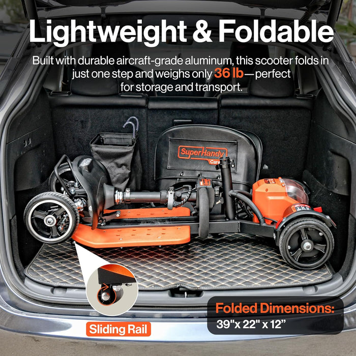 SuperHandy Passport Prime Mobility Scooter – 150 kg Capacity, 48V Li-Ion, Lightweight 4-Wheel Design, Foldable Frame, Adjustable Comfort