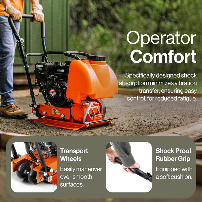 SuperHandy Plate Compactor – 7 HP 4-Stroke Engine, 1905 kg Impact Force, 5500 VPM, 51 x 38 cm Base, Water Tank Included