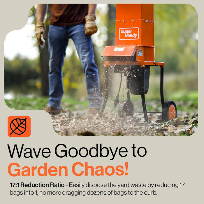 SuperHandy - Electric Leaf Shredder - Steel Construction, 15 Amp 120V AC Motor, 11" Cutting Blades, 0.5" Capacity for Leaves, Lawns and Patio Trimming