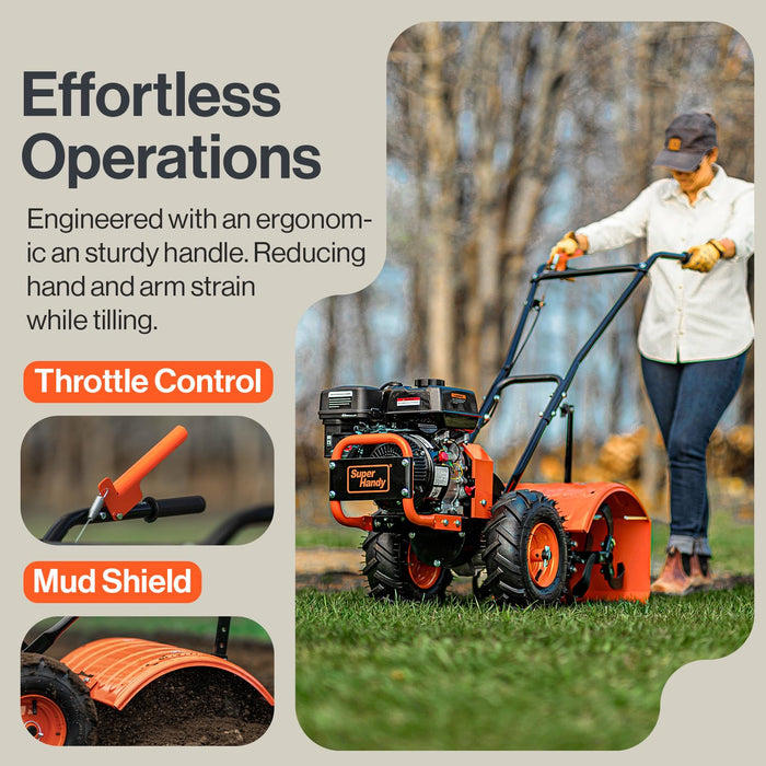 SuperHandy Tiller Cultivator – 7HP 209cc, Adjustable Depth & Width, Rear Tine for Garden Beds