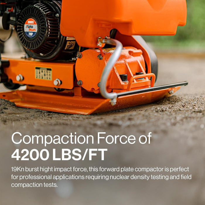 SuperHandy Plate Compactor – 7 HP 4-Stroke Engine, 1905 kg Impact Force, 5500 VPM, 51 x 38 cm Base, Water Tank Included