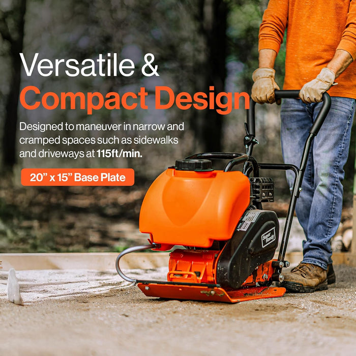 SuperHandy Plate Compactor – 7 HP 4-Stroke Engine, 1905 kg Impact Force, 5500 VPM, 51 x 38 cm Base, Water Tank Included
