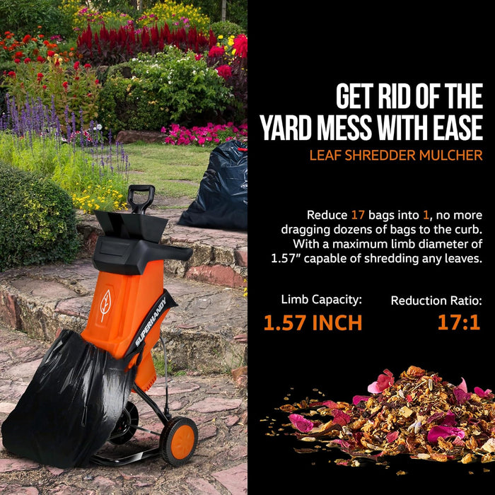 SuperHandy Electric Wood Chipper – 39 mm Capacity, 17:1 Reduction, 1800W, Dual Blades, 120V (Canada Exclusive)
