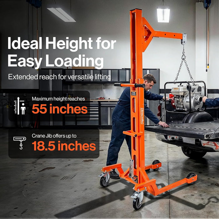Superhandy Portable Hydraulic Crane Lift, Tool-Free Disassembly, Foot Pedal Operation, 6-Inch PU Wheels with Brakes, No Power Required, for Trucks, Garages & Workshops