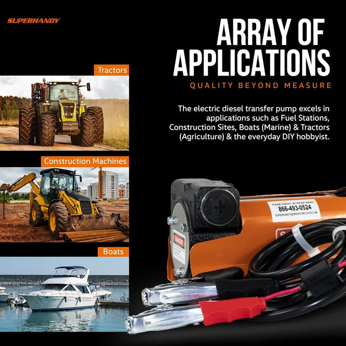 SuperHandy Diesel Transfer Pump Kit 10GPM/40LPM Heavy Duty Portable Electric DC 12V Alligator Clamps Includes: Aluminum Manual Nozzle, Delivery & Suction Hose w/Filter (NOT for Gasoline)