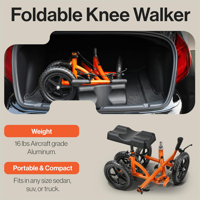 SuperHandy Folding Knee Walker – Adjustable, All-Terrain 30 cm Tires, 150 kg Capacity, Lightweight Frame