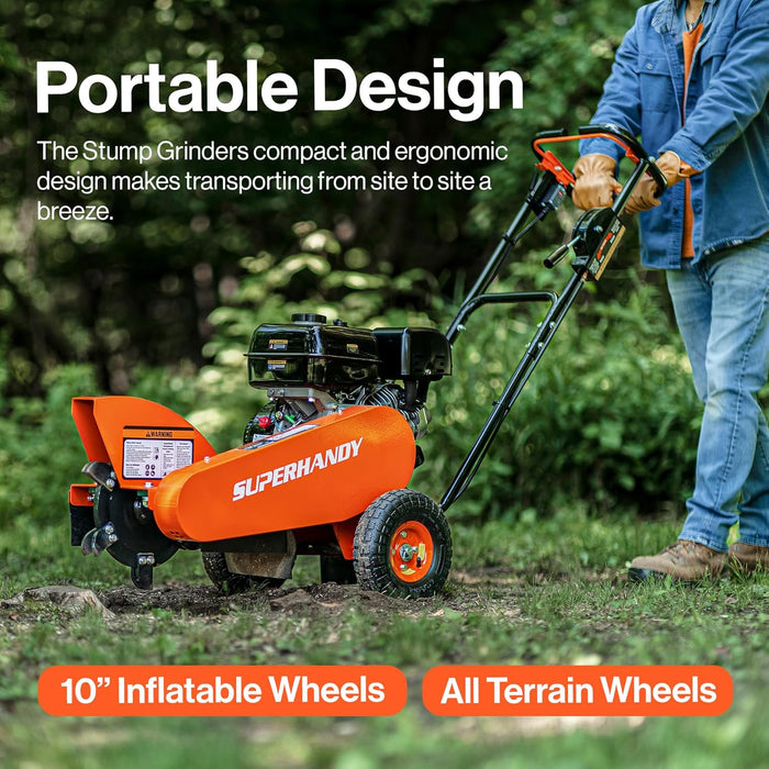 SuperHandy Gas-Powered Stump Grinder – 9 HP Engine, 30.5 cm Cutting Blade, 6 Carbide Teeth, Direct Belt Drive
