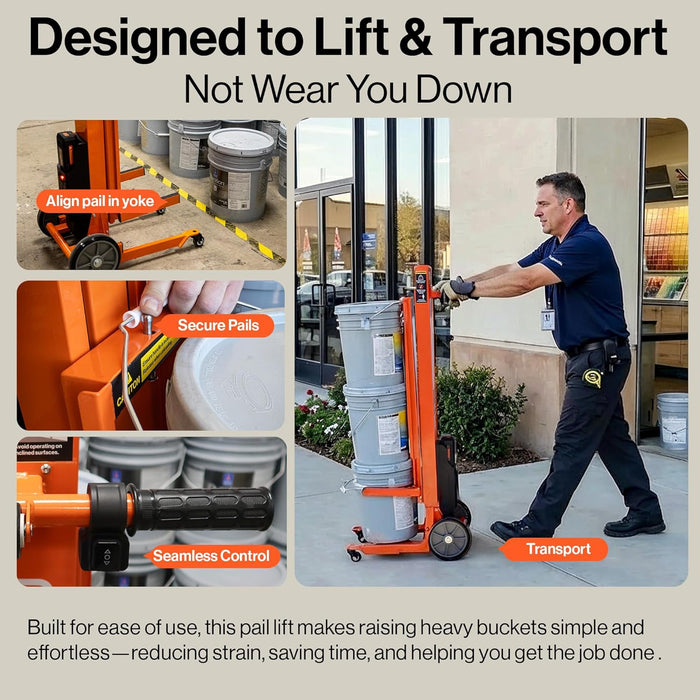 Electric Pail Lift Hand Truck, 220 Lb Capacity for 5-Gallon Buckets, 48V 2Ah Battery Powered Lifter, Lightweight Portable Design, Quiet & Efficient Motor for Easy Loading
