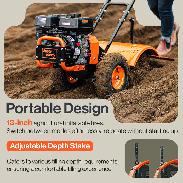 SuperHandy Tiller Cultivator – 7HP 209cc, Adjustable Depth & Width, Rear Tine for Garden Beds