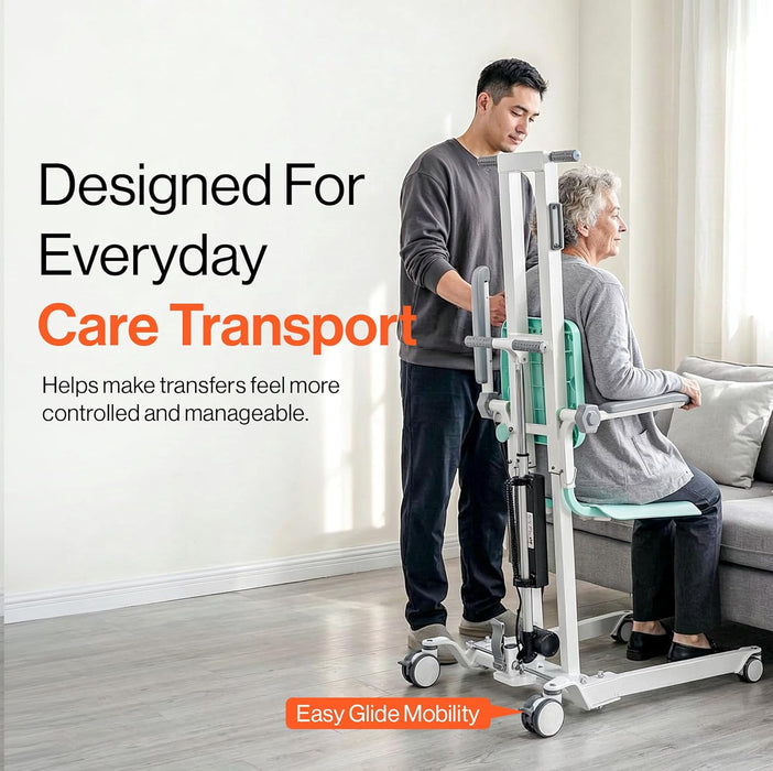 SuperHandy Transfer Floor Lift for Elderly, 500 lb Capacity Sit-to-Stand & Floor-to-Chair Lift, Adjustable Base Width, Dual Power Mode, Wheeled Patient Transfer Lift with Remote Control
