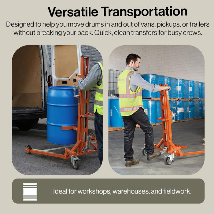 SuperHandy Hydraulic Drum Lift for 55-Gallon Drums – Heavy-Duty Barrel Lifter, 550 LB Capacity, Easy-to-Use Manual Drum Handler with PU Wheels for Warehouse & Industrial Use