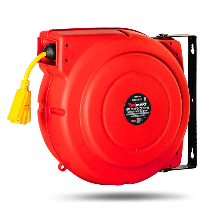 Reelworks Extension Cord Reel – 12AWG x 19.8 m, Triple Tap, Heavy-Duty Steel Frame