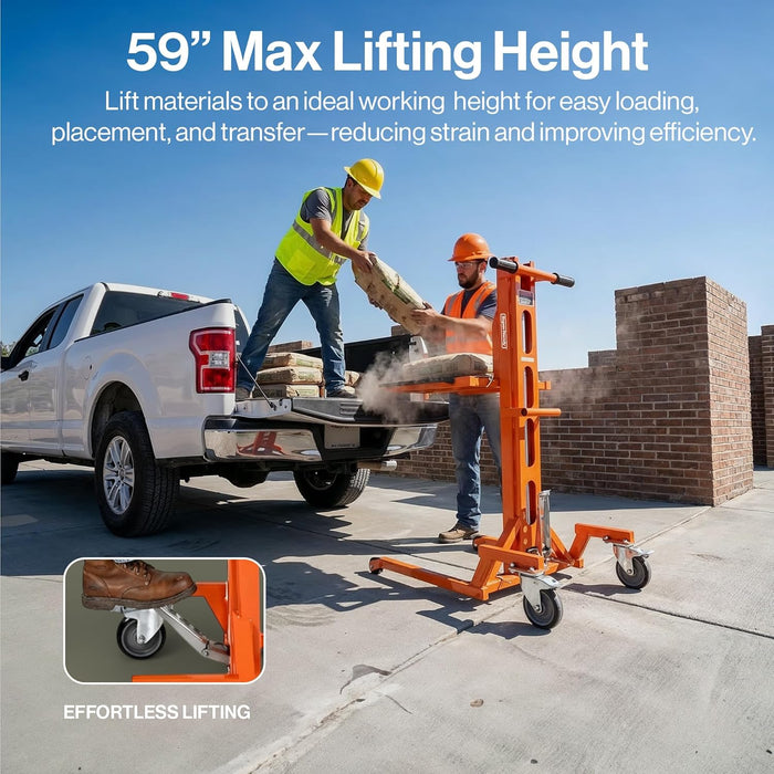 SuperHandy Hydraulic Material Lift Stacker, Portable Forklift – 550 lbs Capacity, 59" Max Lift Height, Disassembles for Transport, with 6" PU Wheels & Mechanical Brakes