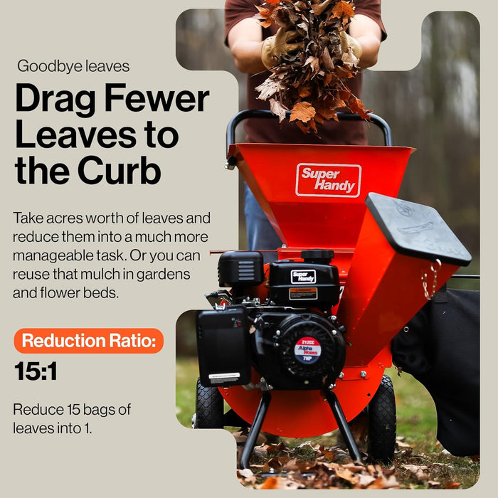 SuperHandy Wood Chipper Shredder Mulcher – 7HP Gas, 7.6 cm Capacity, 3-in-1 Design