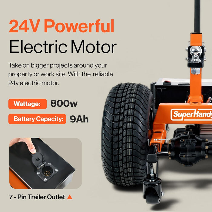 SuperHandy Electric Trailer Dolly – 3400 kg Capacity, 24V 800W Motor, 2" Ball Hitch, Thumb Throttle, 6-Wheel Design