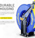GOODYEAR Air/Water Hose Reel Retractable Spring Driven 3/8" Inch x 50' Feet Long Premium Commercial SBR Hose Max 300 Psi Reinforced Steel Construction Heavy Duty Industrial Dual Arm & Pedestal