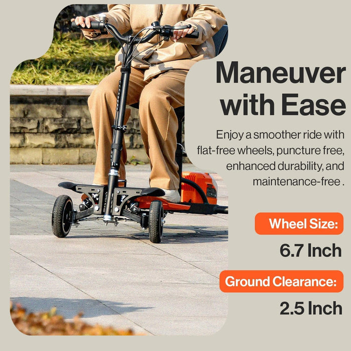 SuperHandy Passport Pro Mobility Scooter - Foldable Aluminum Frame, 4 Wheels, Includes 2 48V 2Ah Li-Ion Batteries & Charger, Supports up to 330 Lbs [Patent Pending] (Orange & Black, 330 Lbs)