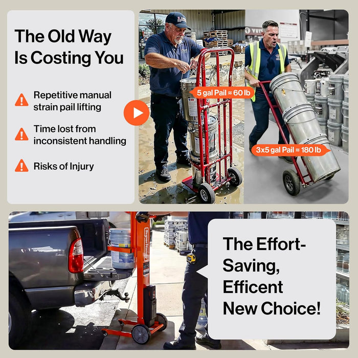 Electric Pail Lift Hand Truck, 220 Lb Capacity for 5-Gallon Buckets, 48V 2Ah Battery Powered Lifter, Lightweight Portable Design, Quiet & Efficient Motor for Easy Loading