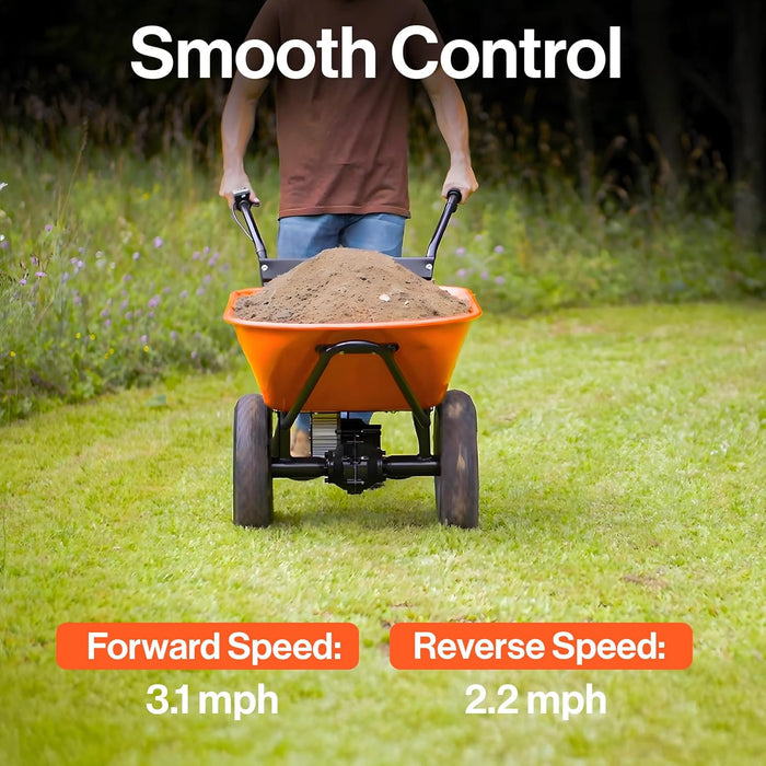 SuperHandy Electric Wheelbarrow – 48V 2Ah Li-Ion Battery, 330 lbs (150 kg) Capacity, 3 Cu.Ft. Steel Powder Coated Tub, Material & Debris Hauler Utility Cart