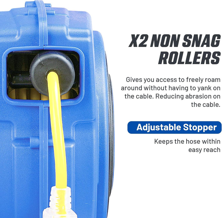 Goodyear Extension Cord Reel 14AWG x 40 Feet 3C SJTOW Triple Tap Connector Heavy Duty Slow Retraction Stop at Any Point
