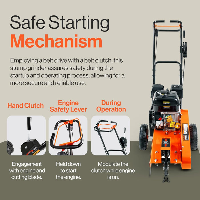 SuperHandy Gas-Powered Stump Grinder – 9 HP Engine, 30.5 cm Cutting Blade, 6 Carbide Teeth, Direct Belt Drive