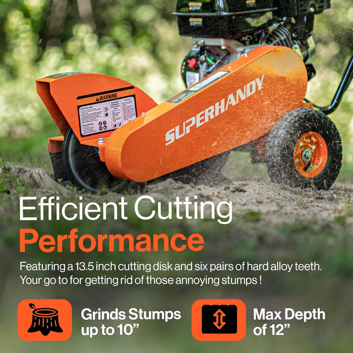 SuperHandy Gas-Powered Stump Grinder – 9 HP Engine, 30.5 cm Cutting Blade, 6 Carbide Teeth, Direct Belt Drive