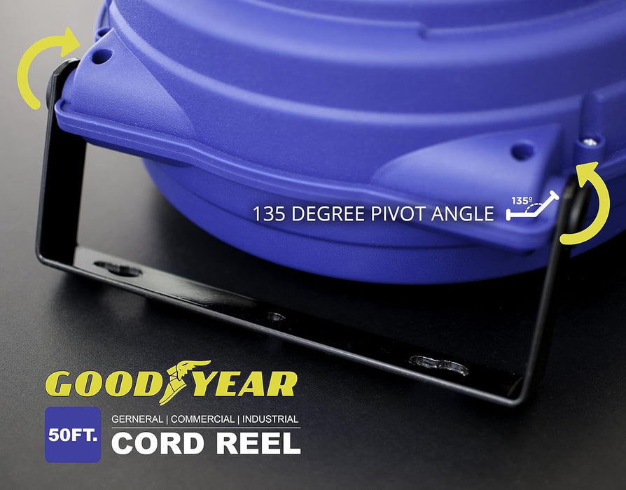Goodyear Retractable Extension Cord Reel – 16AWG x 15.2 m, LED Triple Tap, 938W Max, Commercial Grade