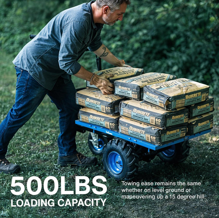 Landworks Utility Cart Hand Truck Power Wagon Super Duty Electric 48V DC 500W AGM Battery 500LBS & 1000LBS+ Load/Hauling Cap Wheelbarrow Barrel Dump w/All Purpose Modular Cargo Bed