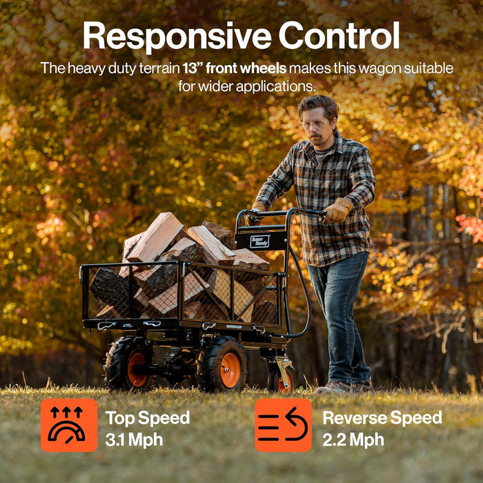 SuperHandy Utility Service Cart Power Wagon Wheelbarrow Electric 48V DC Powered 660Lbs Load and 1000Lbs+ Hauling Capacity Farm and Garden All Purpose Modular Cargo Bed