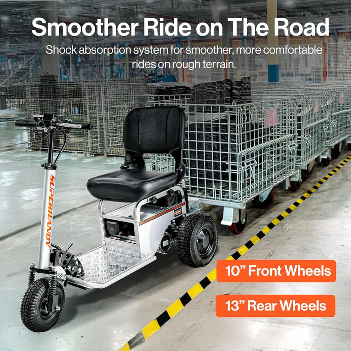 SuperHandy Electric Tugger Cart, Industrial Tow Tractor Riding Scooter - 1 Seater, 2600 lbs Towing Cap, 350 lbs load cap, 48V 4Ah Li-Ion Battery - For Warehouse Material & Mobility Personnel Transport