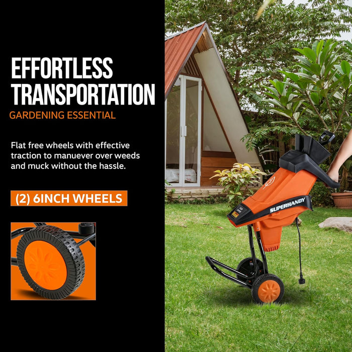 SuperHandy Electric Wood Chipper – 39 mm Capacity, 17:1 Reduction, 1800W, Dual Blades, 120V (Canada Exclusive)