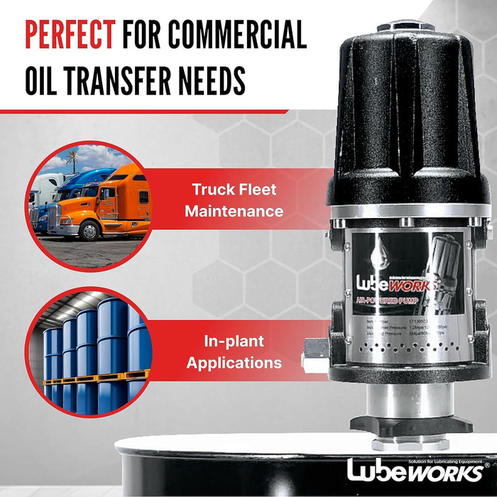 Oil Transfer Pump Air Operated Pneumatic 40lpm / 10.6gpm Heavy Duty 5:1 High Fluid Pressure 870Psi for SAE240 Oils/Fluids (NOT for Gasoline or Diesel)