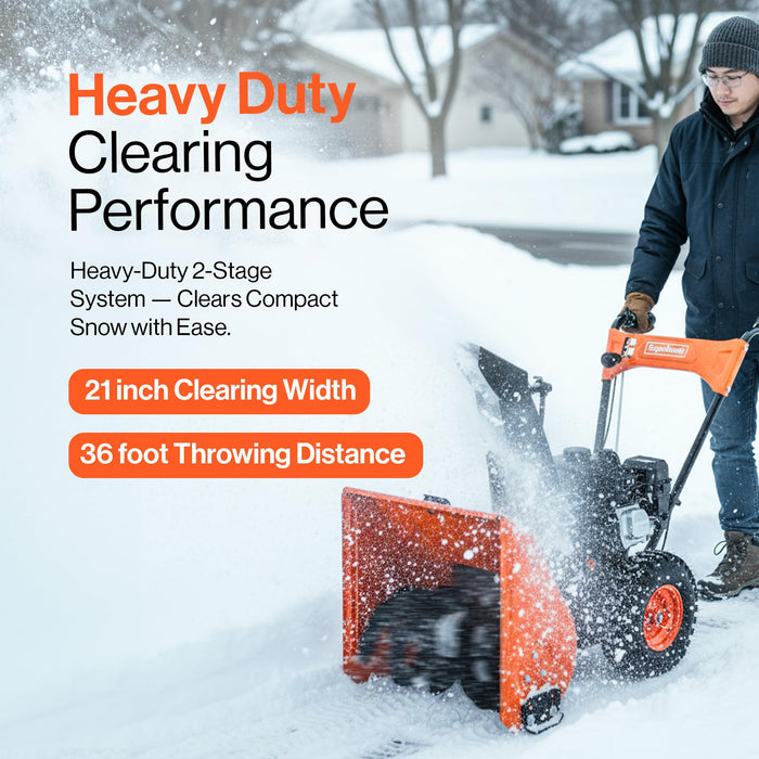 SuperHandy 21" Gas Snow Thrower – Two-Stage 196cc OHV Engine, 5-Speed Drive, 36ft Throw