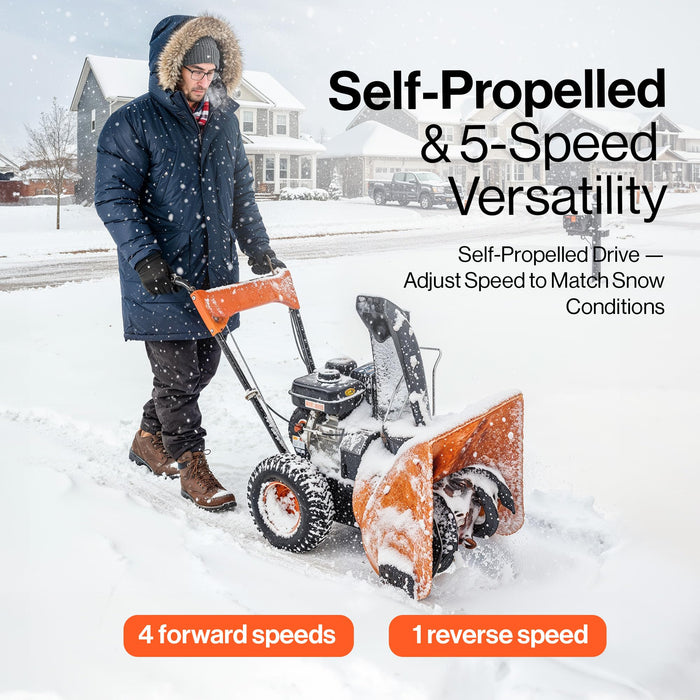 SuperHandy 21" Gas Snow Thrower – Two-Stage 196cc OHV Engine, 5-Speed Drive, 36ft Throw