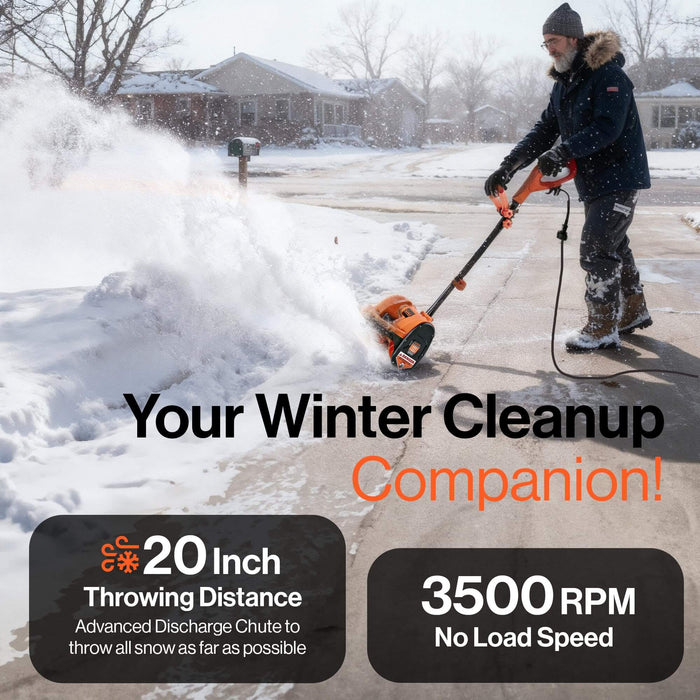 SuperHandy Electric Snow Thrower – 120V Corded, 12" Width, 4" Depth, 20ft Throw, Lightweight