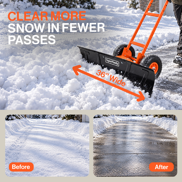 SuperHandy Wheeled Snow Shovel, 36" Snow Pusher with Adjustable Blade Angle