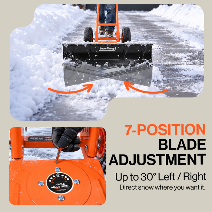 SuperHandy Wheeled Snow Shovel, 36" Snow Pusher with Adjustable Blade Angle