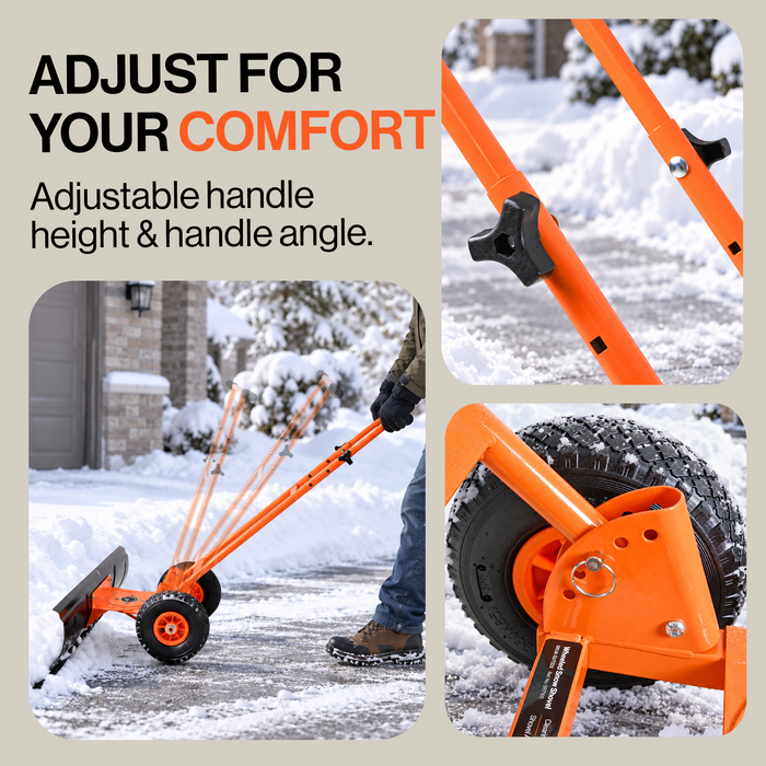 SuperHandy Wheeled Snow Shovel, 36" Snow Pusher with Adjustable Blade Angle