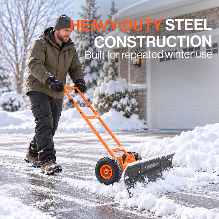 SuperHandy Wheeled Snow Shovel, 36" Snow Pusher with Adjustable Blade Angle