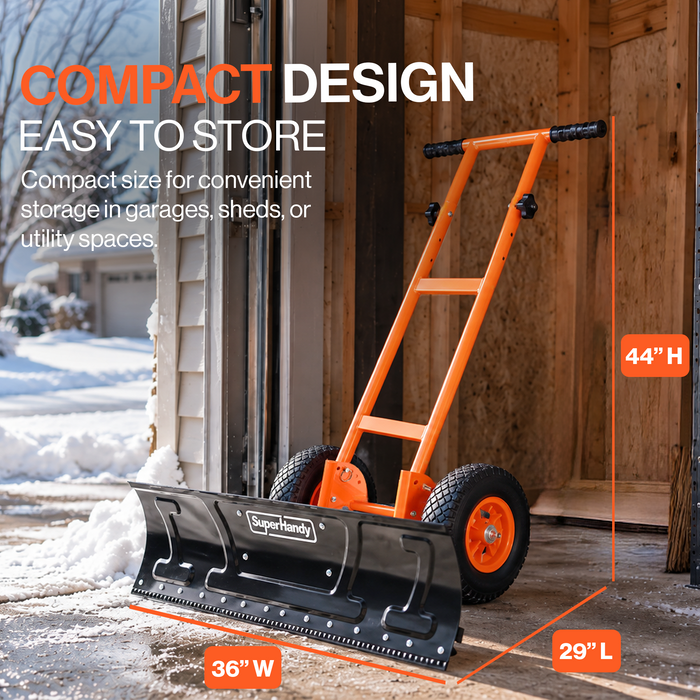 SuperHandy Wheeled Snow Shovel, 36" Snow Pusher with Adjustable Blade Angle