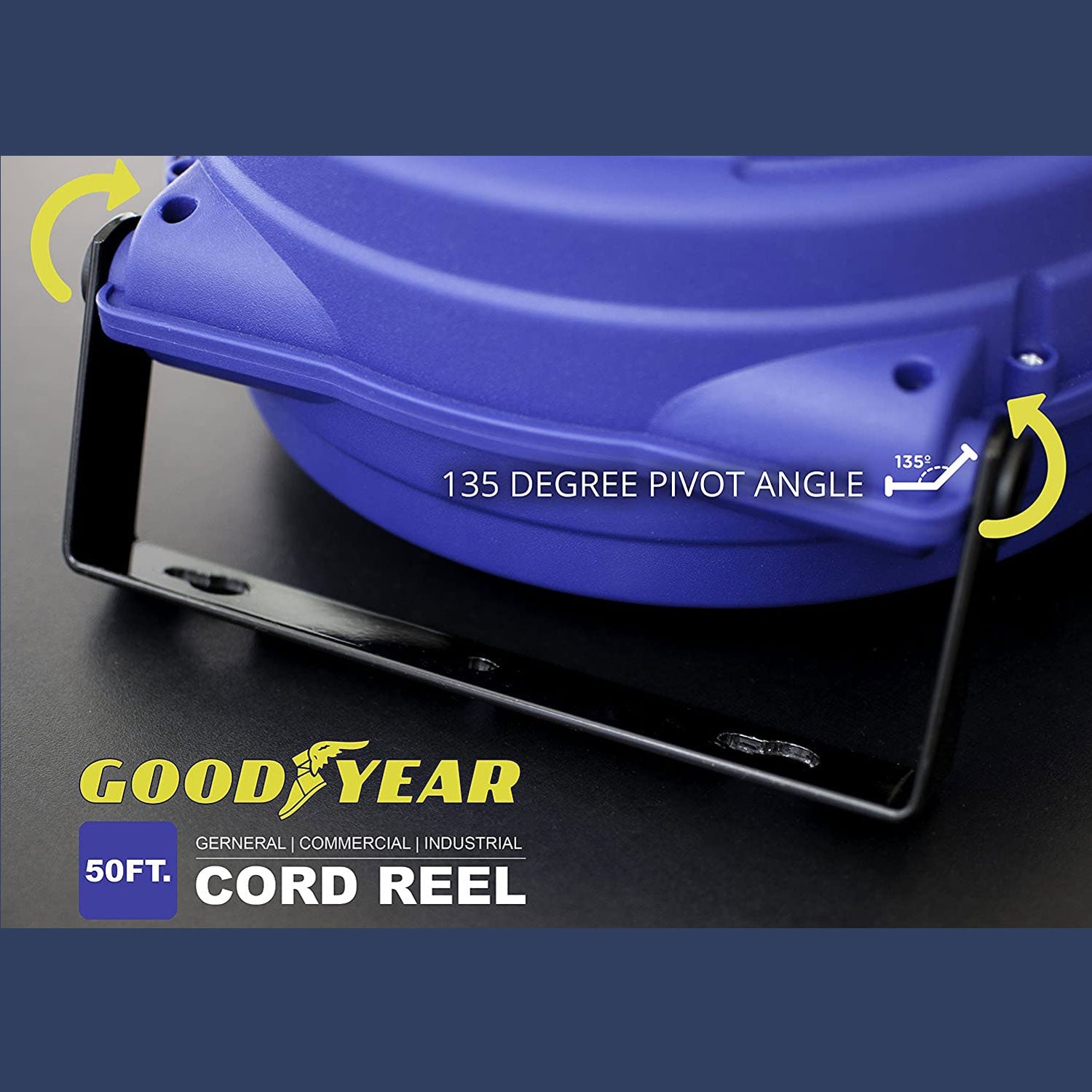 Goodyear Mountable Retractable Extension Cord Reel - 16AWG x 50' Ft, 3