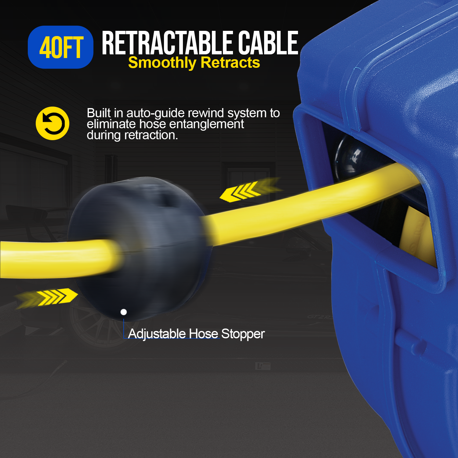 Goodyear Mountable Retractable Extension Cord Reel - 12AWG x 40' Ft, 3 Grounded Outlets, Max 15A