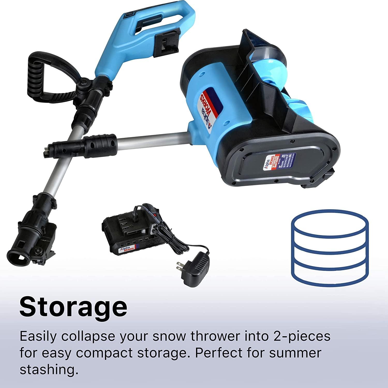 AlphaWorks Portable Electric Snow Thrower & Shovel - 20V 4Ah Cordless Battery System (Blue) - DIY Tools by GreatCircleUS