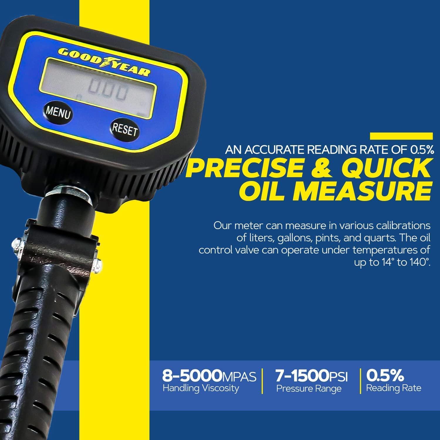 Goodyear Digital Oil Gun - 10GPM, 1/2" NPT Inlet, Flexible Nozzle & Locking Trigger - DIY Tools by GreatCircleUS