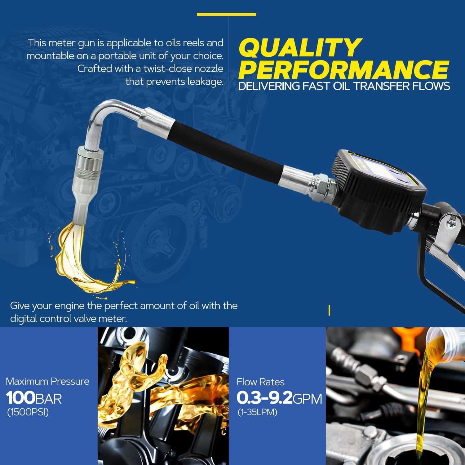 Goodyear Digital Oil Gun - 10GPM, 1/2" NPT Inlet, Flexible Nozzle & Locking Trigger - DIY Tools by GreatCircleUS