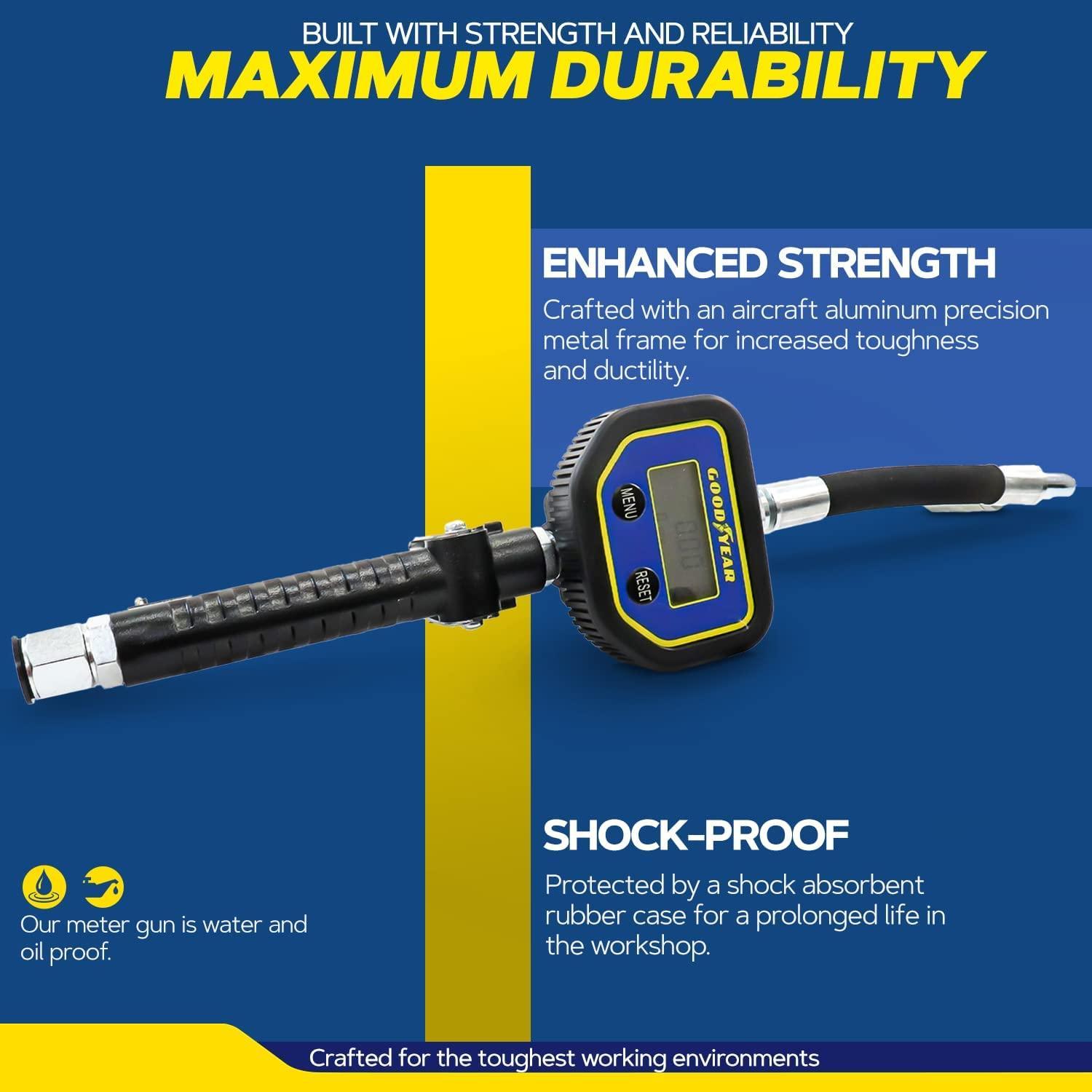 Goodyear Digital Oil Gun - 10GPM, 1/2" NPT Inlet, Flexible Nozzle & Locking Trigger - DIY Tools by GreatCircleUS