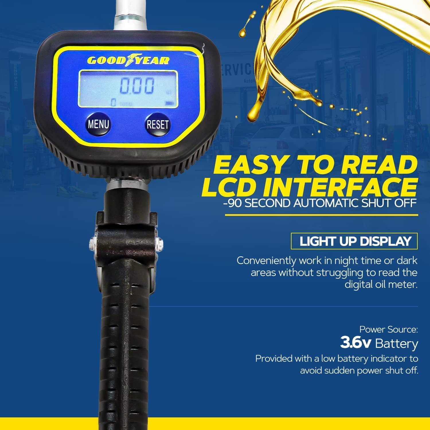 Goodyear Digital Oil Gun - 10GPM, 1/2" NPT Inlet, Flexible Nozzle & Locking Trigger - DIY Tools by GreatCircleUS